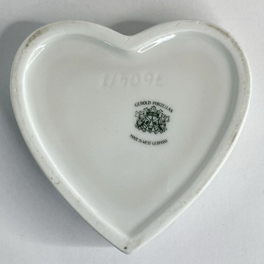 Vintage Heart Trinket Box Pink Flowers West Germany Gerold Porzellan‎